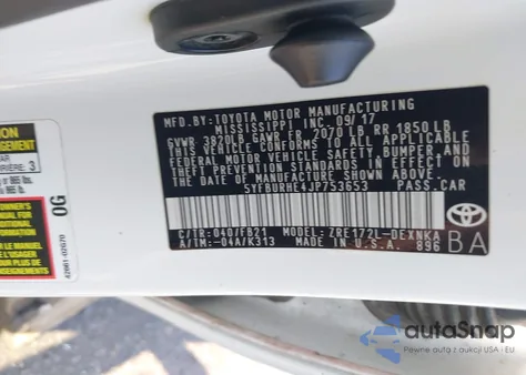 2018 Toyota Corolla Le из США, поврежденный, VIN 5YFBURHE4JP753653